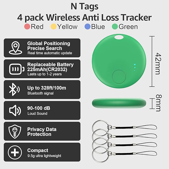 Smart Tags-4 Pack for Android Tracker Tags, Bluetooth Tracker, Work with Google's Find Hub App, Item Finder for Keys, Item Locator for Wallet, Suitcases, Pets (Multicolored)