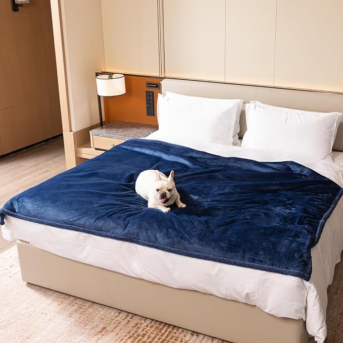 Waterproof Navy Pet Blanket for Dogs Reversible Jacquard Pets Puppy Throw Blankets Bed Cover Leakproof Sofa Couch Washable Cover Cat Doggie Blanket for Warm-Navy Blue,L