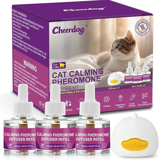 Cheerdog Cat Pheromones Calming Diffuser Relieve Anxiety Stress Cat Calming Diffuser Comfort for Cats 3 Refills, Reduce Fighting and Scratching Calm Relaxing Fits All Cats (3)