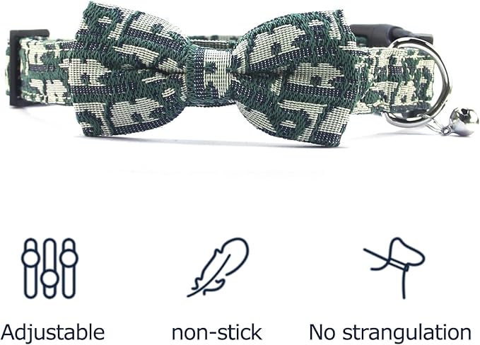 Bowtie Collars for Small Dogs, Elegant Puppy Collars with Leash Set, Tiny Dog Collars with Bowtie Adjustable 9.8"-13.8", Green, S