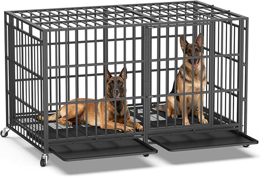 Heavy Duty Dog Crate 78 Inch, Indestructible Dog Crate with Removable Tray, Escape Proof & High Anxiety Dog Kennel Indoor, Metal Dog Cage with Wheels for Large Dogs, XL XXL XXXL