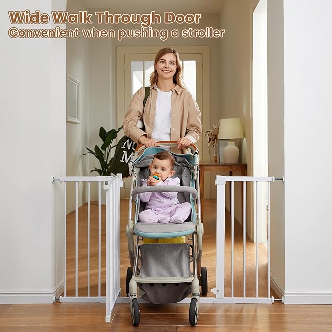 Mumeasy Baby Gate Extra Wide, 29.5"- 51.5" Pressure Mounted Dog Gate with Walk Through Door, Auto Close Pet Gate for Stairs,Doorways,House
