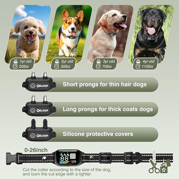 Smart Dog Training Collar for 2 Dogs, 2-in-1 Remote Control Shock Collar with AI Anti-Barking Device, IPX7 Waterproof