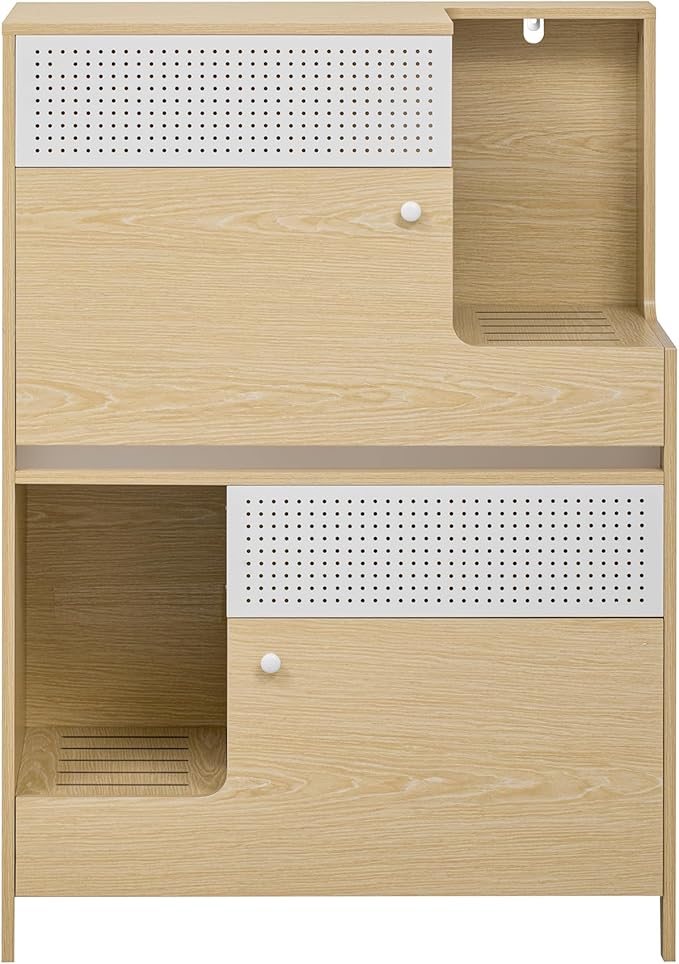 Modern 2 in 1 Cat Furniture, Cat Litter Box Enclosure Side Table, Cat House with Storage, for 2 Small-Medium Sized Cats, Natural