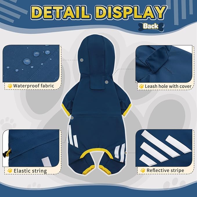 Dog Raincoat, Waterproof Dog Rain Jacket with Hood, Rain Coat with Leash Hole, Reflective Strap for Small Medium Dogs, Lightweight Puppy Clothes(Blue,XS)