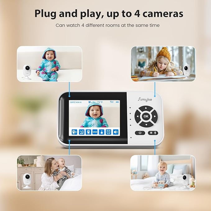 Dual Mode Baby Monitor,1080p Video APP,2.8'' IPS Screen,10-Hour Streaming,Smart AI Humanoid&Cry Detection,Camera&Audio,Two-Way Talk,Night Vision,Lullaby,1500ft Long Range,Video playback&storage