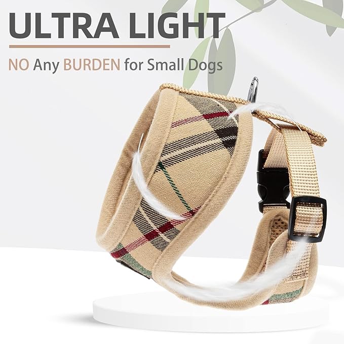 PUPTECK Soft Mesh Dog Harness and Leash Set Pet Puppy Cat Comfort Padded Vest No Pull Harnesses, Beige, L