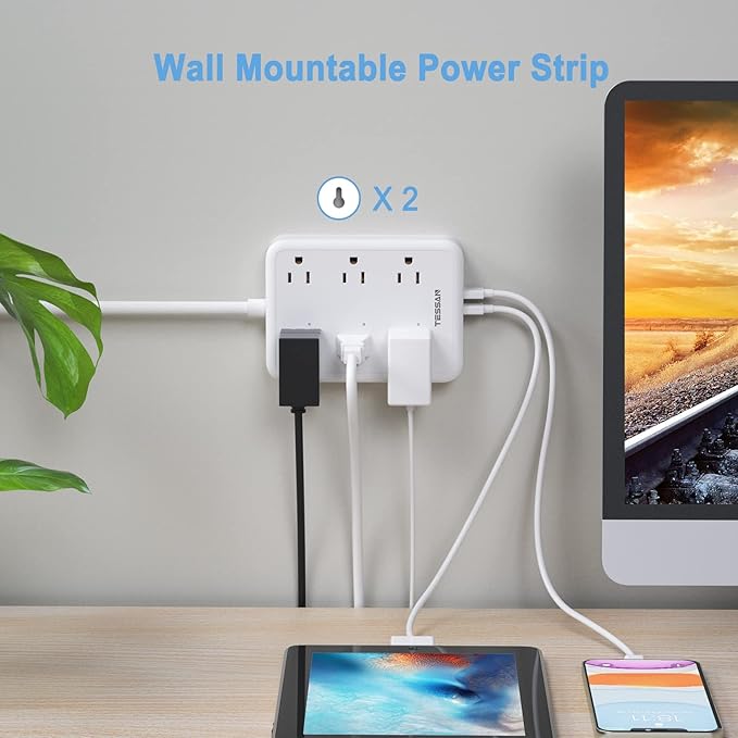 Smart Power Strip, TESSAN WiFi Flat Plug Strip with 3 Smart Outlets and 3 USB Ports, 6 Feet Extension Cord, Only 2.4 GHz Wi-Fi, Compatible with Alexa and Google Home, White