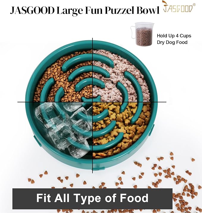 Slow Feeder Dog Bowls for Large Dogs Anti-Chocking Slower Feeder Dog Puzzle Bowl Pet Slow Eating Interactive Bloat Stop Dog Food Bowl JASGOOD,Dark Green,Large