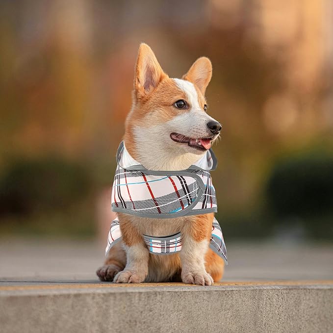 Dog Raincoats for Large Dogs Waterproof Hooded Rain Jacket with Reflective Strips Leash Hole & Poncho Adjustable Fit (Plaid,L)