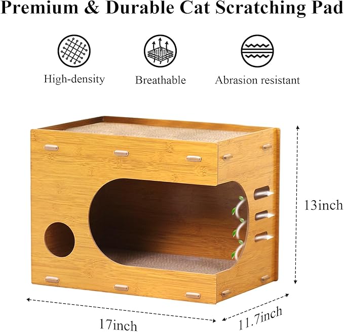 Cat Scratcher House,2 in 1 Cardboard Cat House Durable and Sturdy Cat Scratching Post Cat Scratching Board Cat Scratchers for Indoor Cats, Easy to Assemble,Maximum Load Capacity 66 lbs