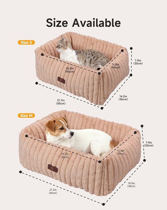 Heated Cat Bed Indoor, Pet Bed with 6 Temperature & 5 Timer Settings, Fluffy Cat Couch with Removable Machine-Washable Cover for Dogs Kitten Puppy in Winter, UL & FCC Certified, Small, Brown