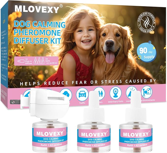 Calming Diffuser for Dogs to Relieve Stress, Dog Calming Diffuser for Anxiety Relief , Dog Pheromones Calming Diffuser to Reduce Aggression Fighting , Help Train Dog to Pee (3 Refills 1 Diffuser)