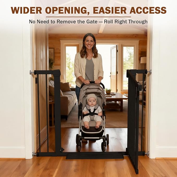 Mumeasy 36" High Extra Tall Dog Gate, 29.6"-40.5" Wide Pressure Mounted Tall Baby Gate for Dog, Auto Close Pet Gate with Door for Stairs,Doorways,House,Black