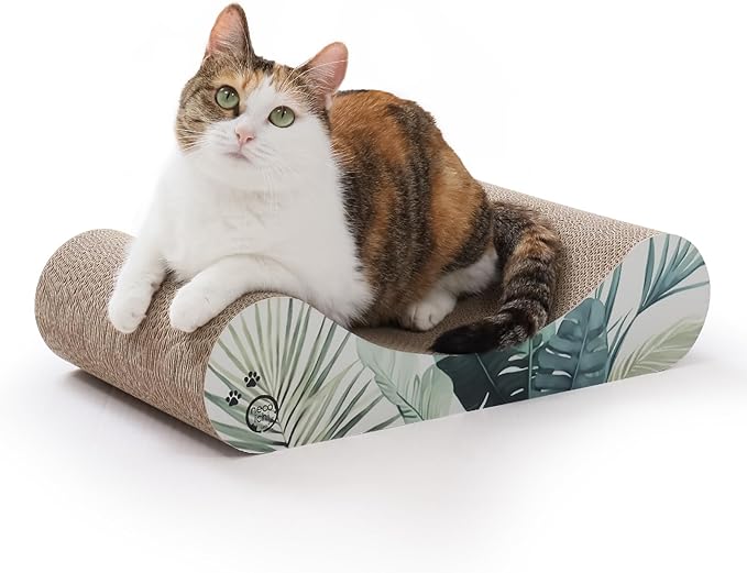 Necoichi Cardboard Cat Scratcher Bed for Indoor Cats - Cat Scratching Board, Horizontal Cat Scratch Pad Lounger with Reversible Usability and Extra Comfort for Lounge, Curved (18" Medium, Dark Cherry)