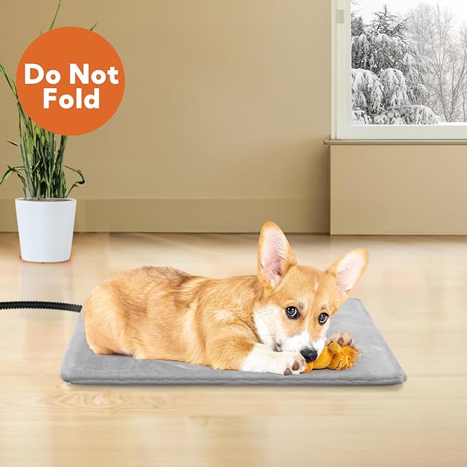 Dog Heating Pad Outdoor for Heated Dog Bed, Pet Heating Pad with Soft Cover,Chew Resistant Cord, Safe for Pregnant New Born Stray Feral Puppy Grey 18 * 18