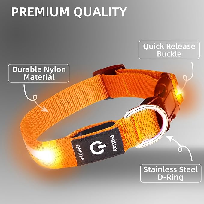Super Bright LED Dog Collar - Fully Waterproof & Adjustable Glow Collar - USB-C Rechargeable for Night Walking, Safety - Flashing Lighted Collar for Dogs(Orange,S)