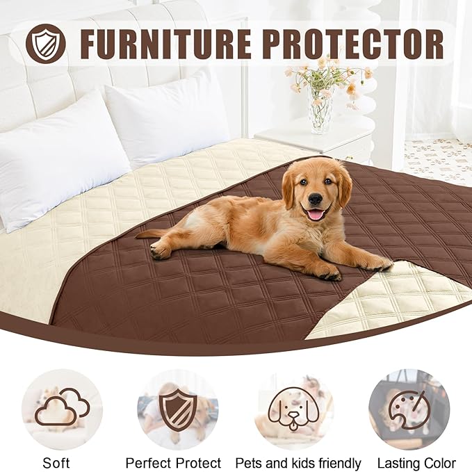 Smiry Waterproof Dog Bed Cover Blanket 40x70, Soft Reversible Pet Blanket, Washable Leakproof Cats Dogs Couch Cover for Sofa, Couch, Furniture, Lattice, Brown/Beige