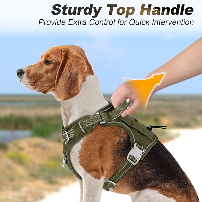 BARKBAY Service Dog Vest Tactical Dog Harness Medium Large Sized Dog Tags Personalized No Pull Adjustable Harness Reflective K9 Working Training Easy Control Military MolleSystem(Army Green,S)