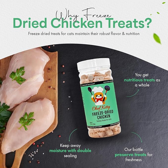 Freeze-Dried Chicken Treats for Cats & Dogs – 100% Human Grade, Single Ingredient, High-Protein, Healthy Snack – No Additives or Preservatives – 3.5oz - Inspected & Tested in USA