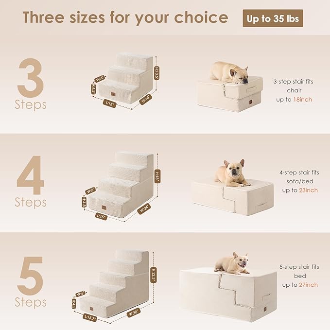 EHEYCIGA Dog Stairs for Bed 18" H, 4-Step Dog Steps for High Bed, Pet Steps for Small Dogs and Cats, Non-Slip Balanced Pet Ramp Indoor, Beige