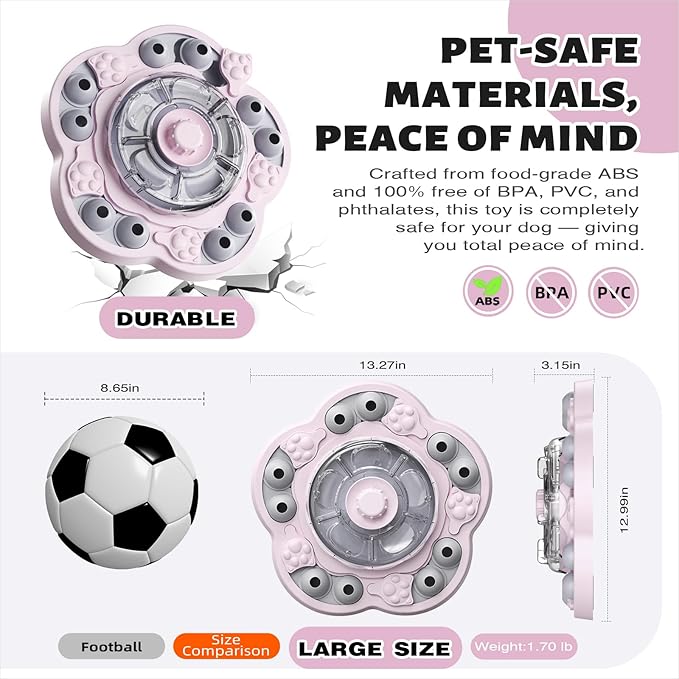 KADTC U.S. Brand & Design -3 Levels of Challenge Spinning Dog Puzzle Toy for Small/Medium/Large Dogs Puzzles Feeder Treat Slow Dispenser Puppy Food Feeding Enrichment Pink Toys Christmas New Year Gift