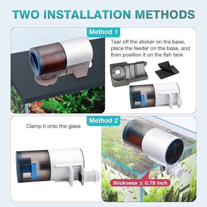 AQQA Automatic Fish Feeder for Aquarium - Auto Fish Food Dispenser with 8/12/24/48H Timer, 230ml Large Capacity Vacation Tank Feeder for Turtle Betta Goldfish, Feeding Port Automatic Alignment