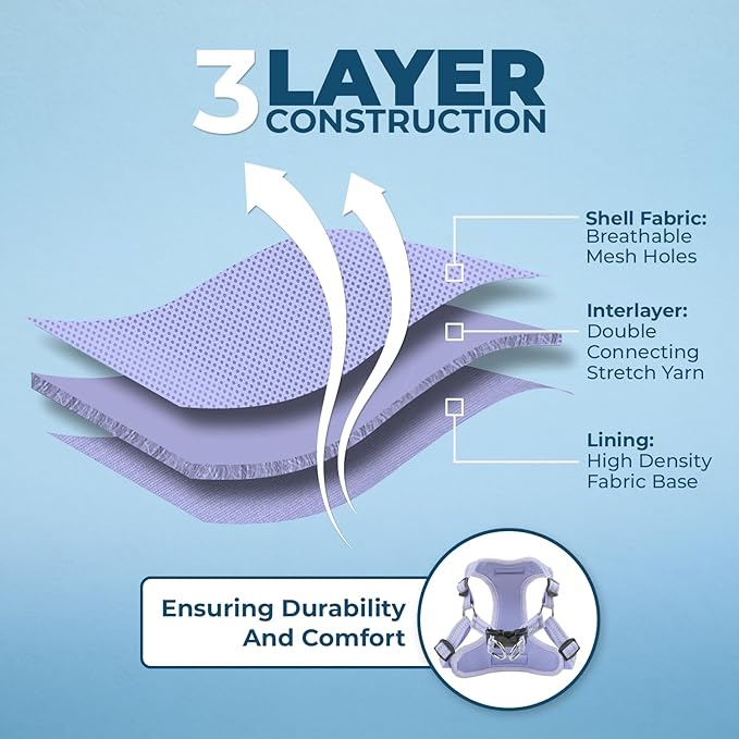 Best Pet Supplies Voyager Mesh Dog Breathable Harness Reflective Stitching, All Weather Adjustable for Walking Training, or Running - Heavy Duty & Durable, Harness (Lavender), XL