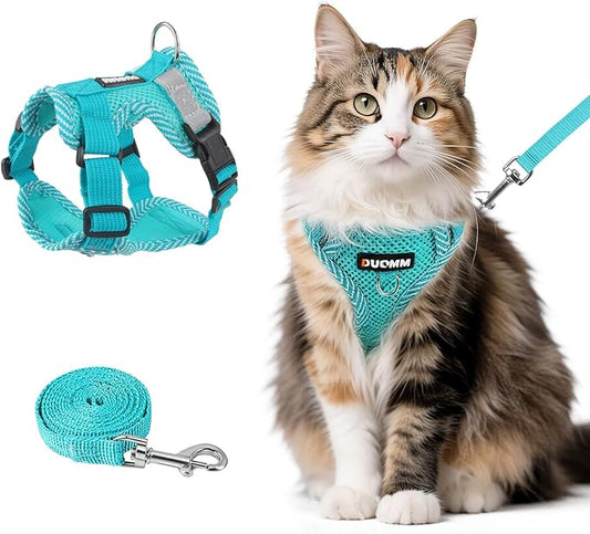 wanheart Cat Harness and Leash Set - Escape Proof Adjustable Breathable Vest for Cats, Soft Mesh Padded Harness with Reflective Strips - Easy Control for Kittens, Indoor & Outdoor Cats (Emerald, M)