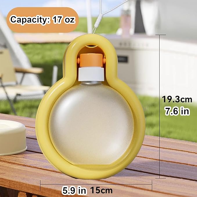 Portable Dog Water Bottle Dispenser, 17oz Dog Outdoor Water Bottle Bowl Foldable Pet Travel Eating Drinking Bottle Bowl (Yellow, 16.9oz)