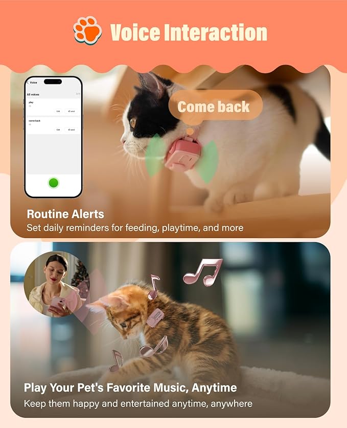 Pet Tracker Support Two-Way Call and AI Health Alerts, Play Music and Pet Community, Real Time Tracking and Virtual Fence, GlocalMe GPS Tracker for Dog and Cat, Global Unlimited Range