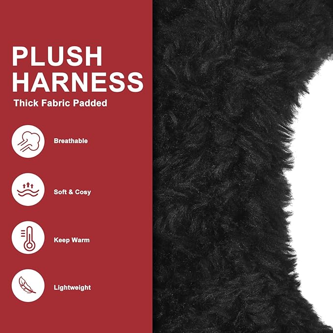 EXPAWLORER Fleece Lined Step-in Dog Harness - Soft Plush Padded Puppy Harness and Leash Set with Adjustable Dog Collar, No Pull Escape Proof Suede Dog Vest Harness for Small Dogs, Red & Black S