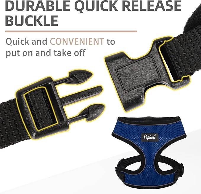 PUPTECK Soft Mesh Dog Harness and Leash Set Pet Puppy Cat Comfort Padded Vest No Pull Harnesses, Solid NavyBlue, L