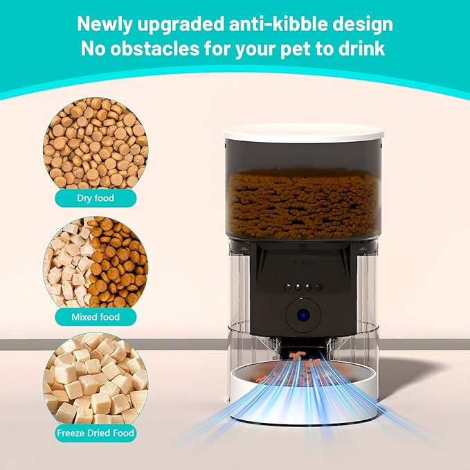 Ducksky Automatic Cat Feeder with Camera, 2.4Ghz WiFi Timed Dog Food Dispenser with APP Control, 3L Auto Dry Food Feeders for Pets with HD Video, 1-8 Meals/Day, 10s Voice Recorder (Camera and WiFi)