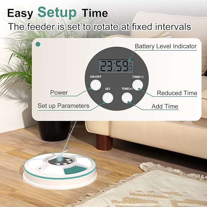 Automatic Cat Feeder for Dry Food,Supplement & Treats， 6 Compartment Timed Cat Food Dispenser for Cats and Small Dogs，No Ice Needed Automatic Dog Feeder (Green)