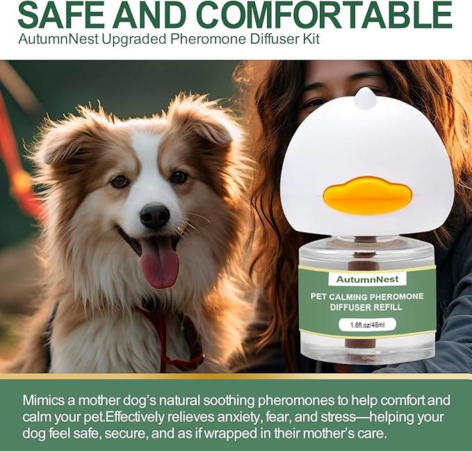 4-Pack Dog Calming Diffuser Kit (1 Diffuser + 3 Refills), Plug-in Pheromone Calming Diffuser for Dog, 90-Day Supply, Covers 700 sq ft, Safe & Odorless Stress Relief Solution, Promotes Relaxed Behavior