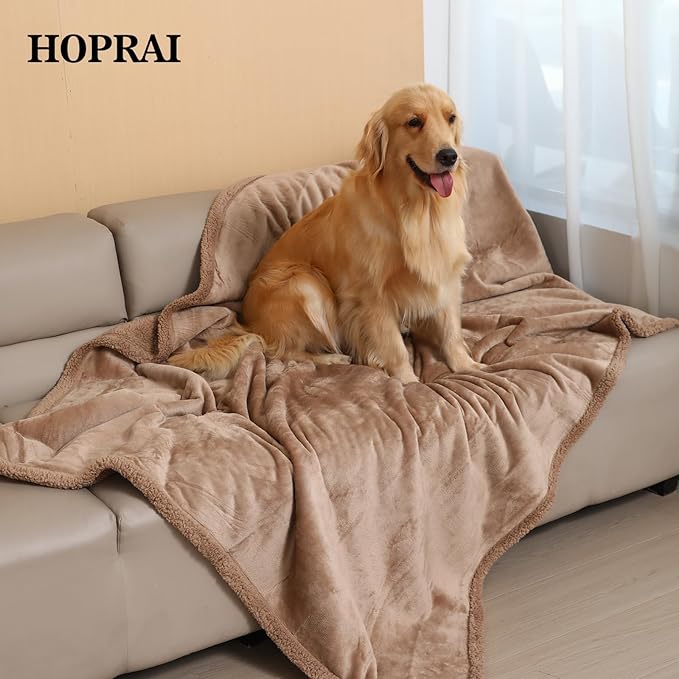 Dog Blanket, Waterproof Reversible Sherpa Fleece Throw Blanket, Furniture Cover for Bed, Couch, Sofa Protection from Liquid Pee and Pet Fur of Puppy, Cat (Light Coffee XS20*27inches)