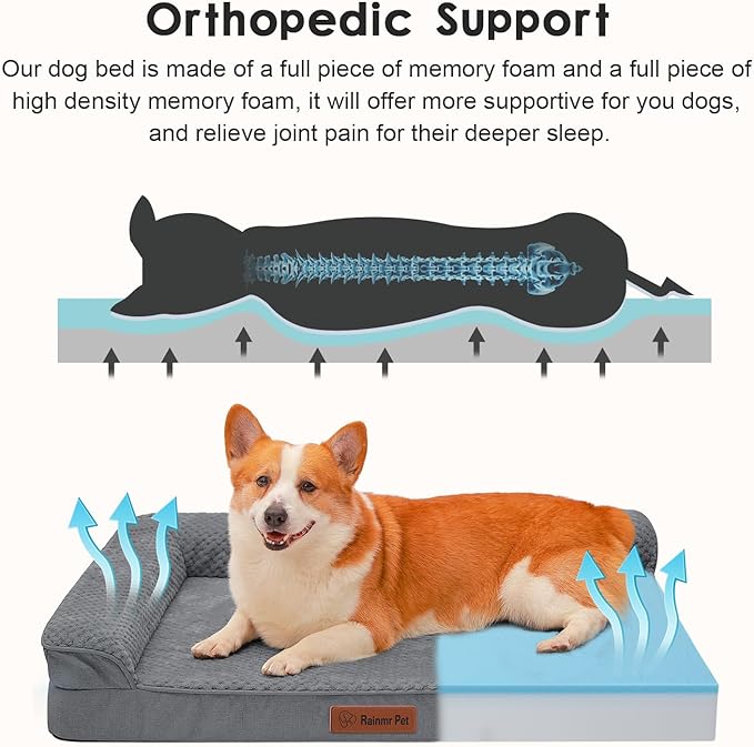 Orthopedic Dog Beds for Large Dogs, Memory Foam Dog Beds Large Sized Dogs, Washable Removable Cover, Nonskid Bottom, Waterproof, for Indoor, Outdoor, Crate ＆ Car Use, 36x27x6 Inches, Dark Grey
