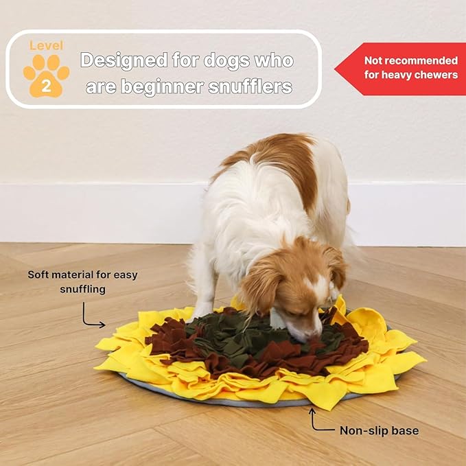 Snuffle Mat for Dogs Sunflower, Large Dog Snuffle Mat 19” x 19”, Plush Enrichment Toy Slow Feeder, Mental Health Puppy Chew Toys to Keep Them Busy, Machine Washable, Snuffle Mat for All Breeds Sizes