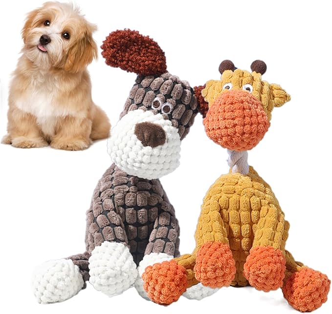 Indestructible Dog Toys,2026 New Dogs Plush Toy for Aggressive Chewers,Stuffed Toys Dogs Squeaky Durable Chew Toy for Indoor Pups Teething (Brown Dog+Giraffe)