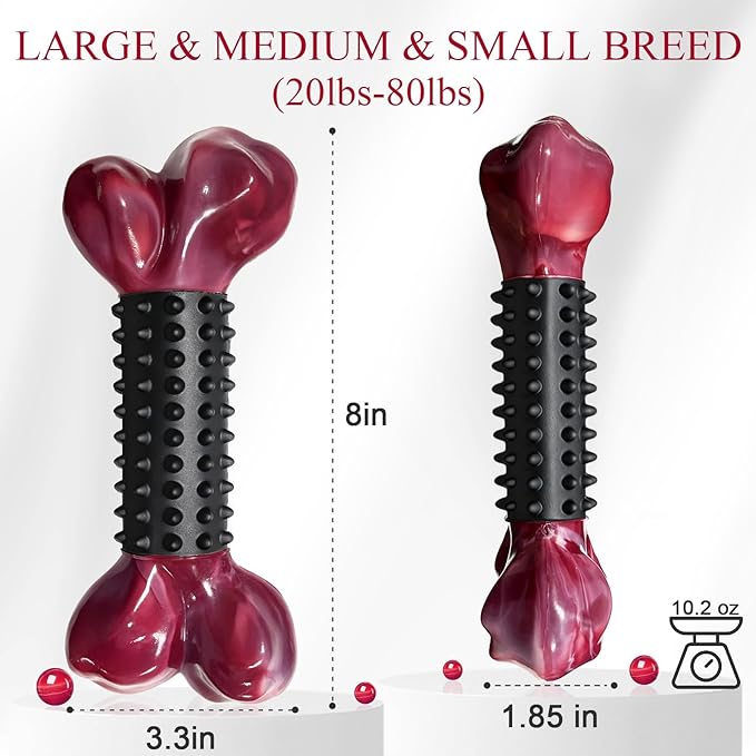 Apasiri Dog Toys for Aggressive Chewers with Bacon Flavor: 8" Indestructible Chew Bones for Large Breeds, Tough Nylon & Rubber Dog Toys Keep Them Busy, Interactive Play - 2-Pack