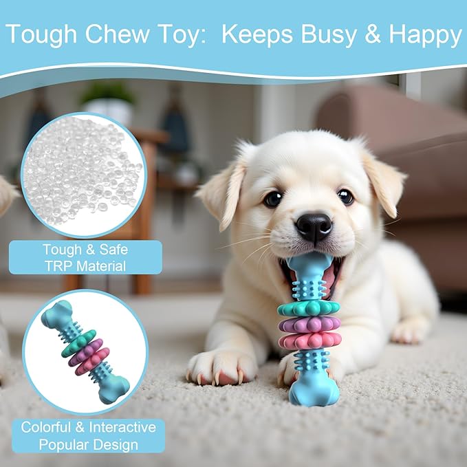 Puppy Chew Toys for Teething, Indestructible Dog Chew Toys for Aggressive Chewers - Small & Medium Breeds, Tough Rubber Bone Puppy Toys to Keep Them Busy & Relieve Anxiety