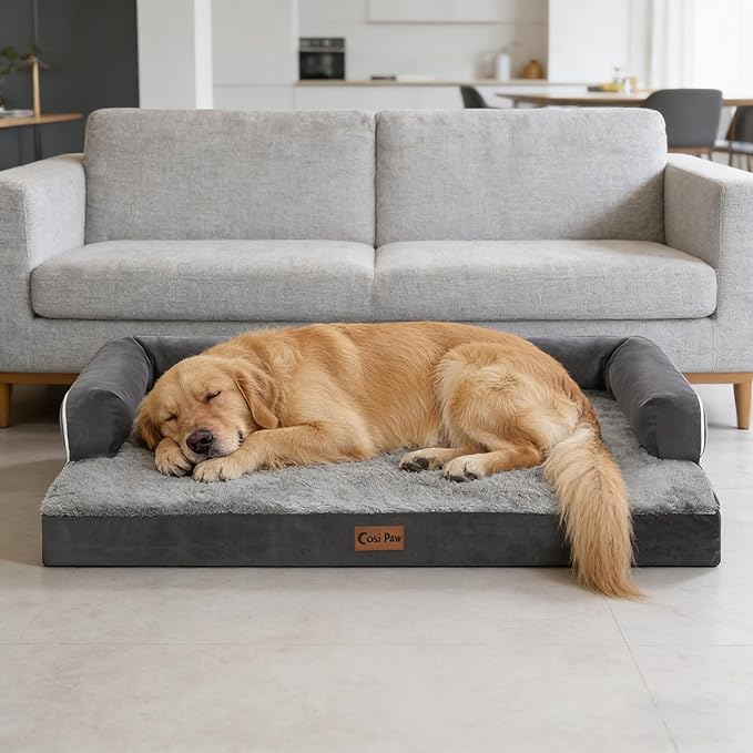 Orthopedic Dog Beds for Extra Large Dogs, Waterproof Egg Crate Foam XL Dog Bed with Sides 41x27Inch, Washable Big Dogs Couch Beds with Removable Cover and Nonskid Bottom, Dark Grey