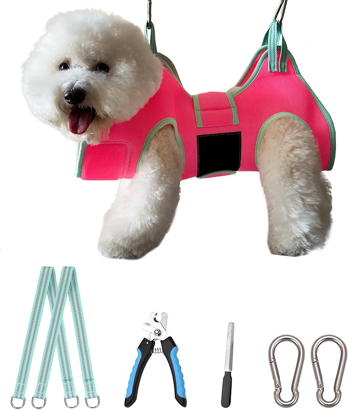 Dog Grooming Hammock, Small Dog Hammock for Nail Trim, Hanging Harness for Claw Care,Grooming Sling Holder Hanger with Thick Fabric Neck Support Wide Strap Restraint