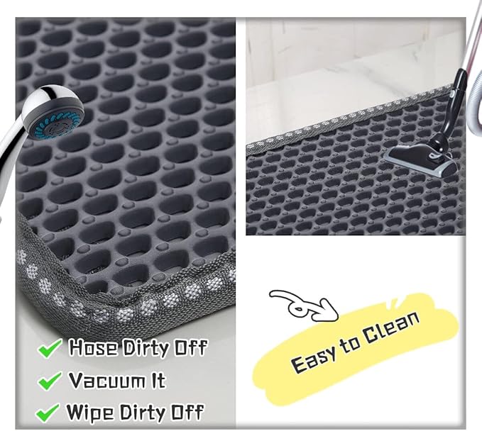 Cat Litter Mat, Kitty Litter Trapping Mat, Double Layer Mats with MiLi Shape Scratching design, Urine Waterproof, Easy Clean, Scatter Control 21'' x 14'' (Grey) (MSD)