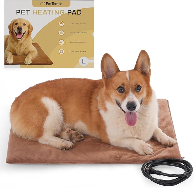 Heated Pet Pad for Dogs and Cats, Waterproof Heating Mat with Chew-Resistant Cord, Constant Warmth for Indoor & Covered Outdoor Use, Multiple Sizes and Colors (Brown, L: 26" × 20" × 1.3")