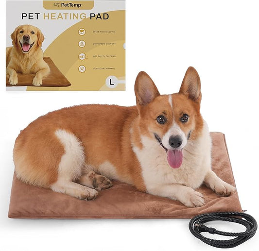 Heated Pet Pad for Dogs and Cats, Waterproof Heating Mat with Chew-Resistant Cord, Constant Warmth for Indoor & Covered Outdoor Use, Multiple Sizes and Colors (Brown, L: 26" × 20" × 1.3")