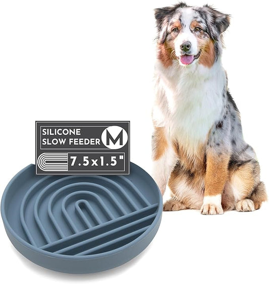 Should We Go? Slow Feeder for Dogs & Puppies, The Slowdown Bowl Silicone Slow Eating, Modern Lick Mat Design, Reduces Gulping, Fits 2 Cups, 7.5” Across x 1.5” Tall, Mealtime Challenge, Medium-Ocean