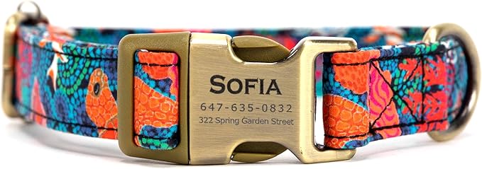 Personalized Dog Collar with Name and Phone Number Engraved,Adjustable Custom Puppy Collar,Organic Cotton Pet Collar for Small Medium Large Boy Girl Dogs