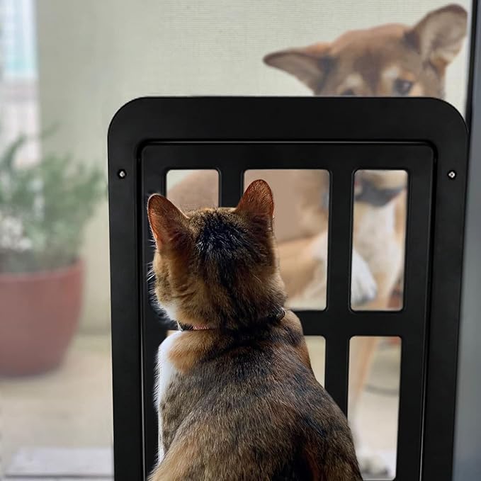 NAMSAN Dog Screen Door, Flap Opening 11.2 x 14.4 inches, Dog Door for Screen Door, Large Pet Door for Sliding Door Magnetic Self-Closing, Screen Door with Doggie Door Built in, Lockable, Black